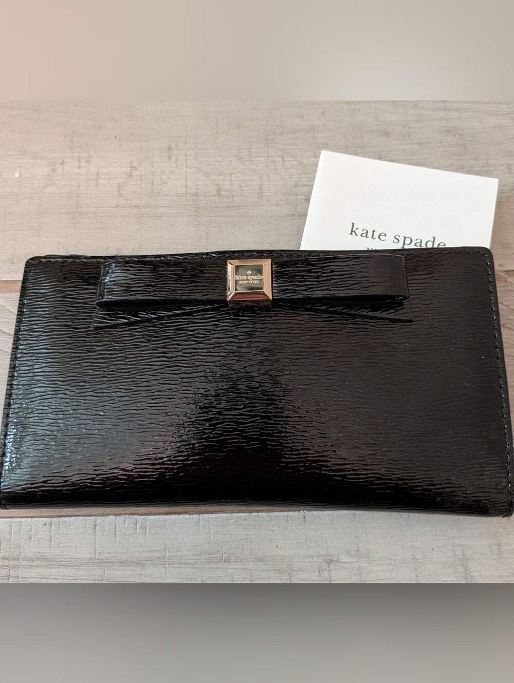 Kate Spade Beacon Court Stacy Black Patent Leather Bifold Wallet